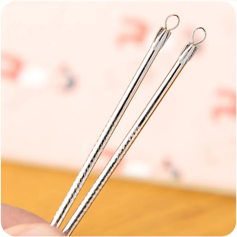 2 Stuks Rvs Whitehead Mee-eter Acne Clips Puistje Remover Gezicht Cleaner Naalden Tool Voor Gezichtsverzorging Extractor Remover 8Cm