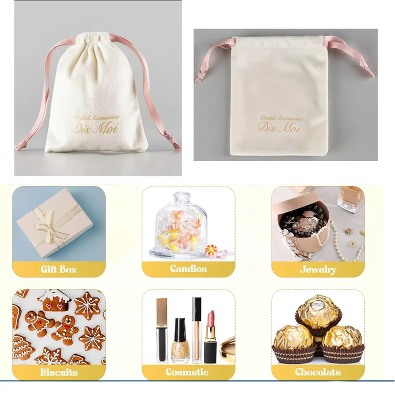 Super Soft Velvet Bag For Jewelry Customized Drawstring Flannel Dust Sack Makeup Shoe Cloth Packaging Pouch