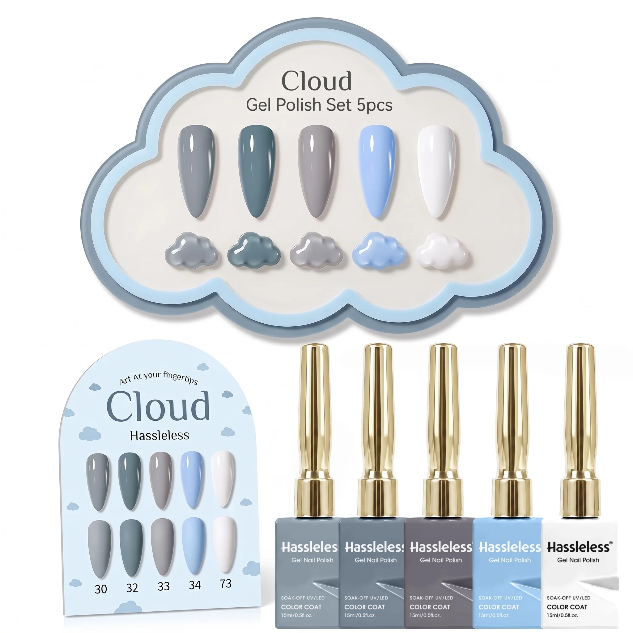 Hassleless 5Pcs Matte Blue-Gray Solid Color Nail Polish Gel Set, Nail Gel Set, Nail Art Contouring Salon Long-Lasting Type for Women.