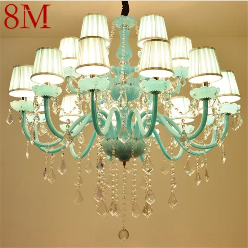 

8M Blue Crystal Pendent Lamp Luxurious Candle Lamp Warm Living room and bedroom Children's Room Restaurant KTV Chandelier