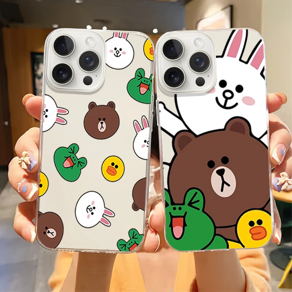 Cartoon L-LINE F-Friends Phone Case for iPhone 12 11 13 14 15 16 Max Pro Plus Transparent Soft Shell