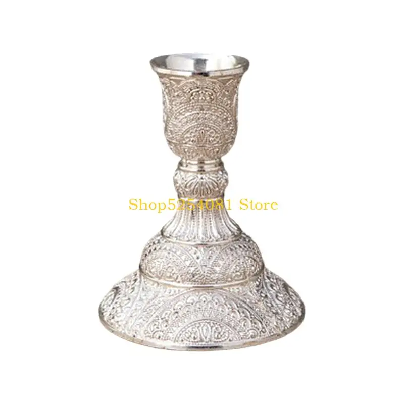 AXYC Artistic Handcrafted Single Arm Candlestick Engraved Detailing Antique Metal Taper Candle Holders For Mantels Display