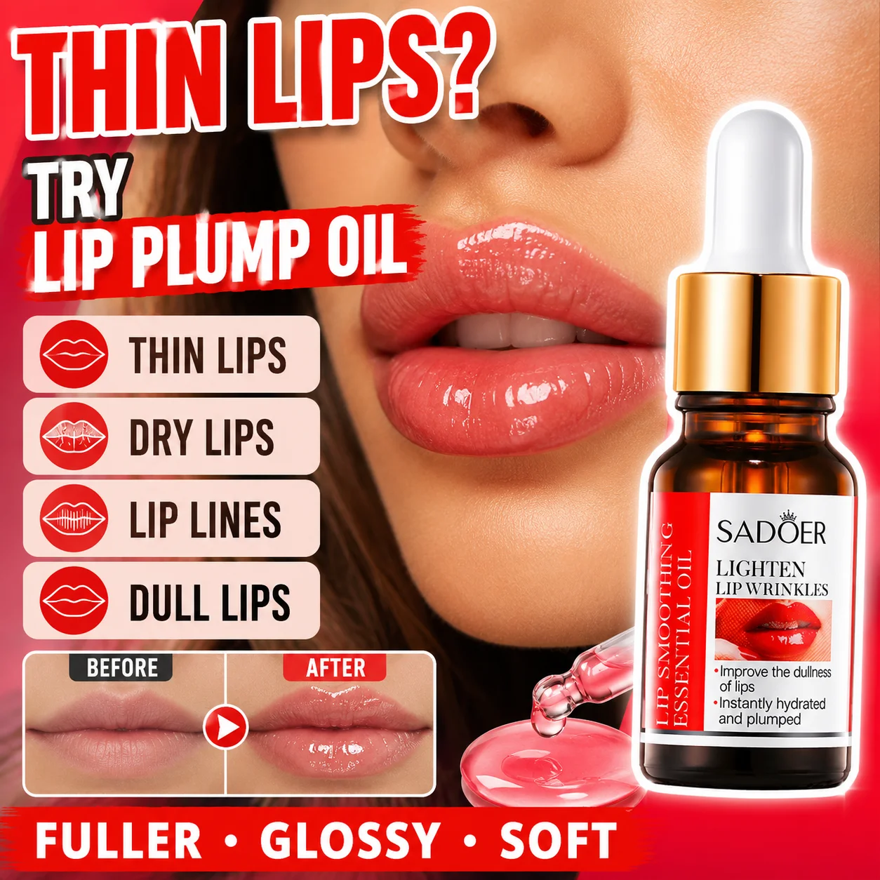 Lip Plumping Oil Hydrating Lip Gloss Fuller Glossy Lips Lip Plumper Serum Moisturizing Lip Care Essential Oil Soft Lips Women