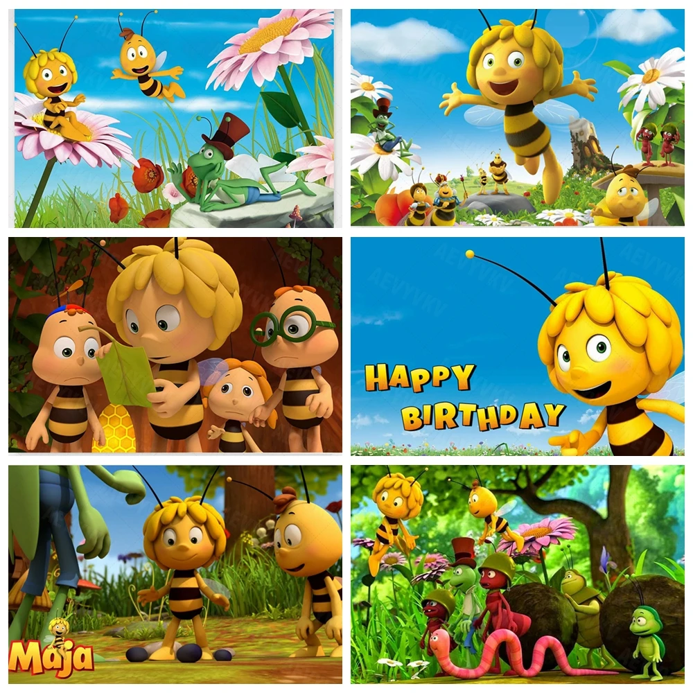 

Maya The Bees Sunflower Backdrop Baby Shower Photo Booth Props Kids Birthday Party Decoration Photography Background Gift Idea