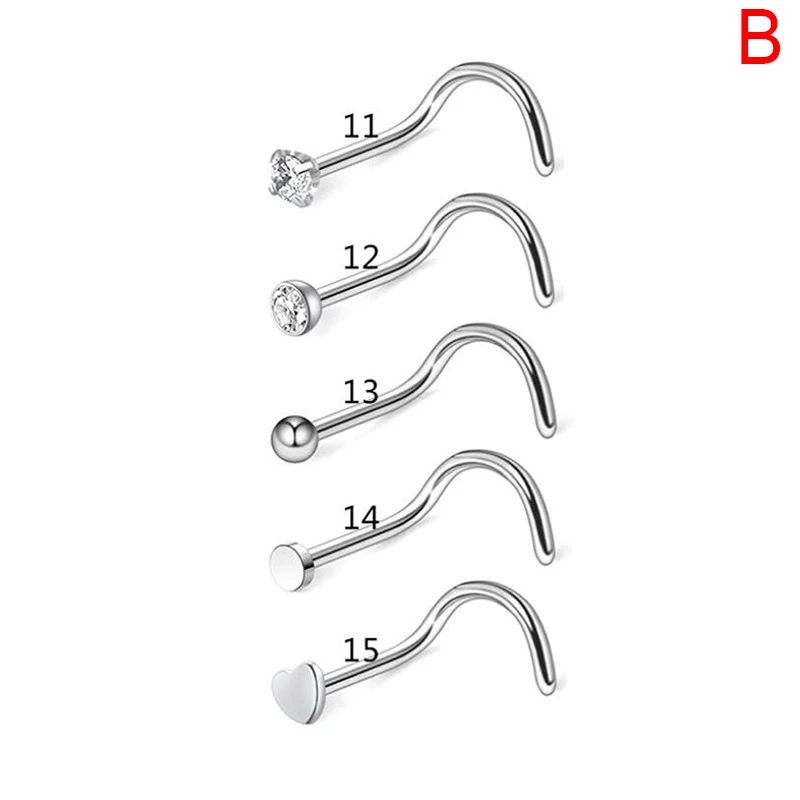 20G Stainless Steel Straight L Bend Twist Nose Ring Set Body Piercing Jewelry