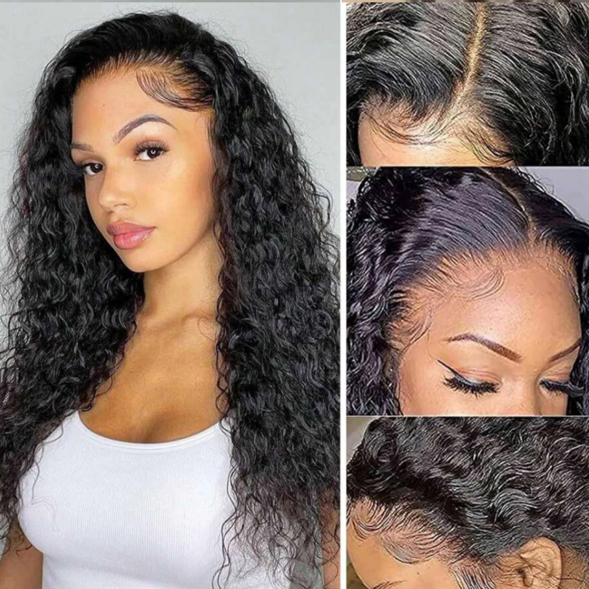 200% Density Deep Curly Human Hair Wigs 5x5 Curly Ready To Wear Transparent Lace Frontal Wig Pre Plucked Frontal Wigs Human Hair