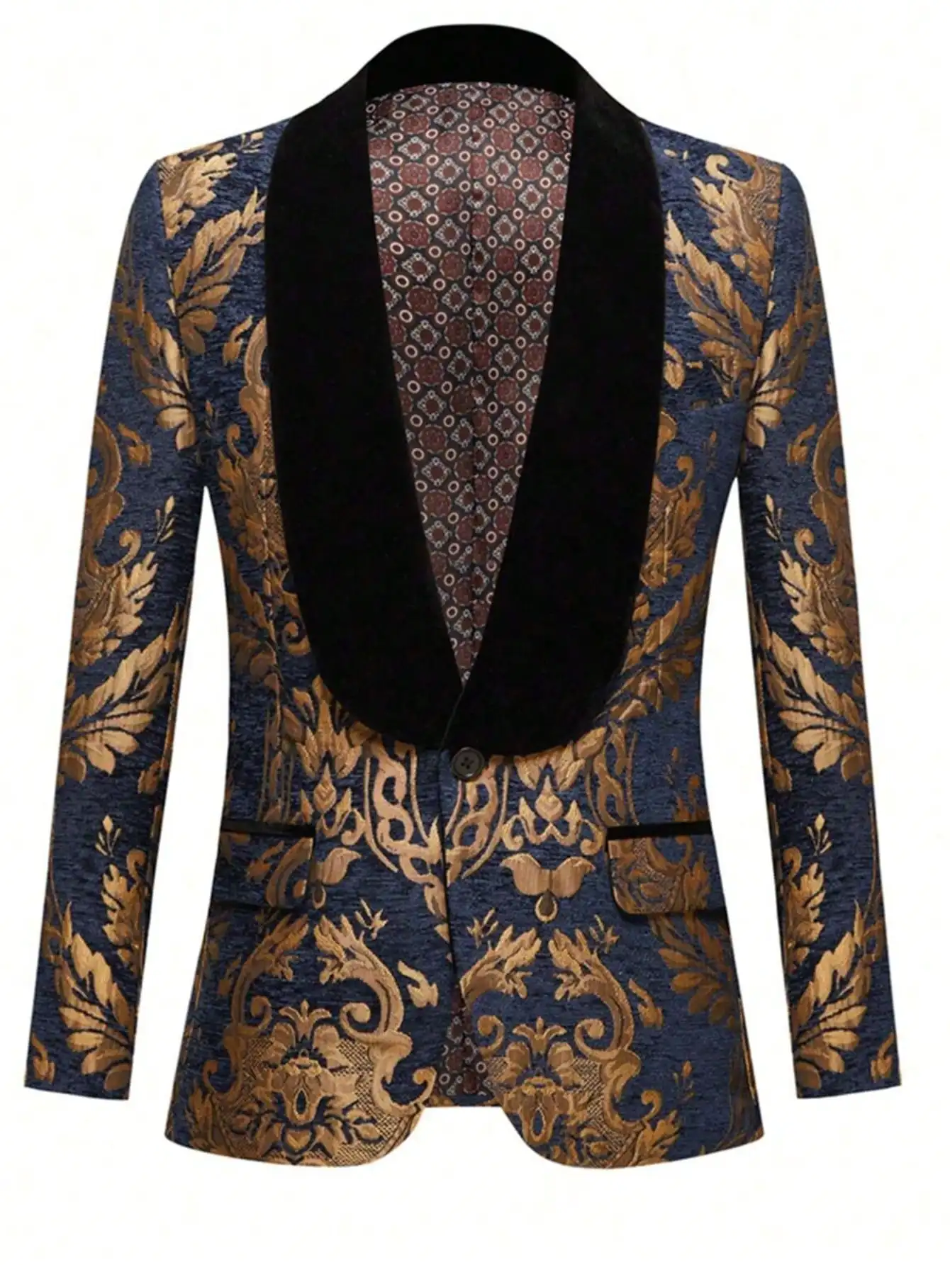 Mens Floral Tuxedo Jacket Paisley Shawl Lapel Suit Blazer Jacket For Dinner,Prom,Wedding