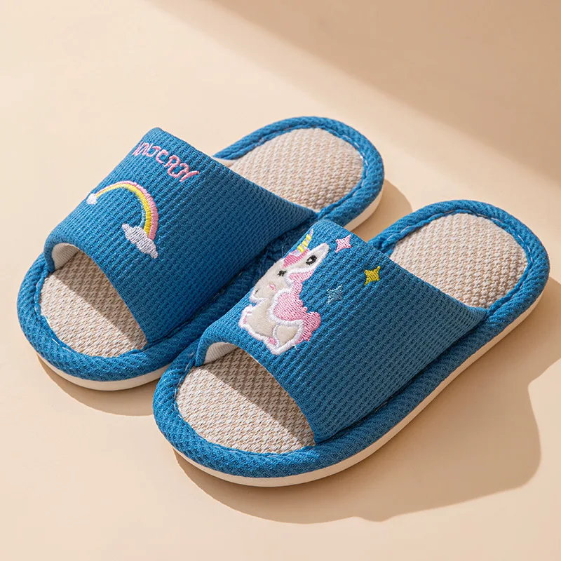 Kinder Indoor Home Schuhe Einhorn Frühling 2026 Anti-rutschig Cartoon Hausschuhe Leinen Boden Atmungsaktive Mädchen Jungen Hausschuhe – Detail 9