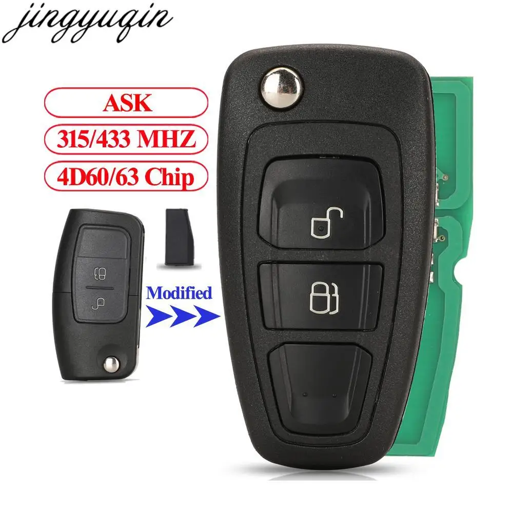 

Jingyuqin 5pcs 2 Buttons Remote Car Key Alarm Modified ASK 315/433MHz 4D ID60/63 For Ford Focus Mk1 Mondeo Transit Connect HU101