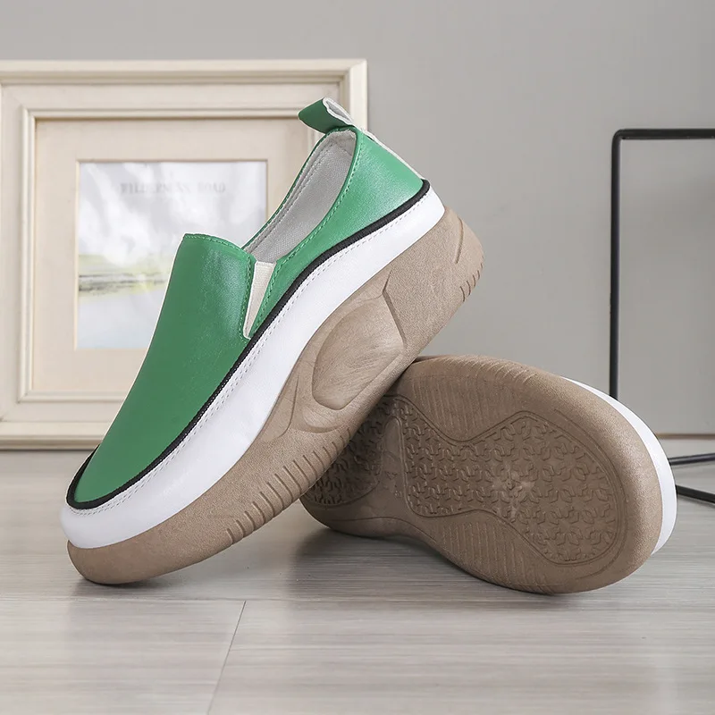 Women's Casual Comfortable Breathable Loafers One Foot Bread Design Sponge Cake Thick Sole Single Shoes
