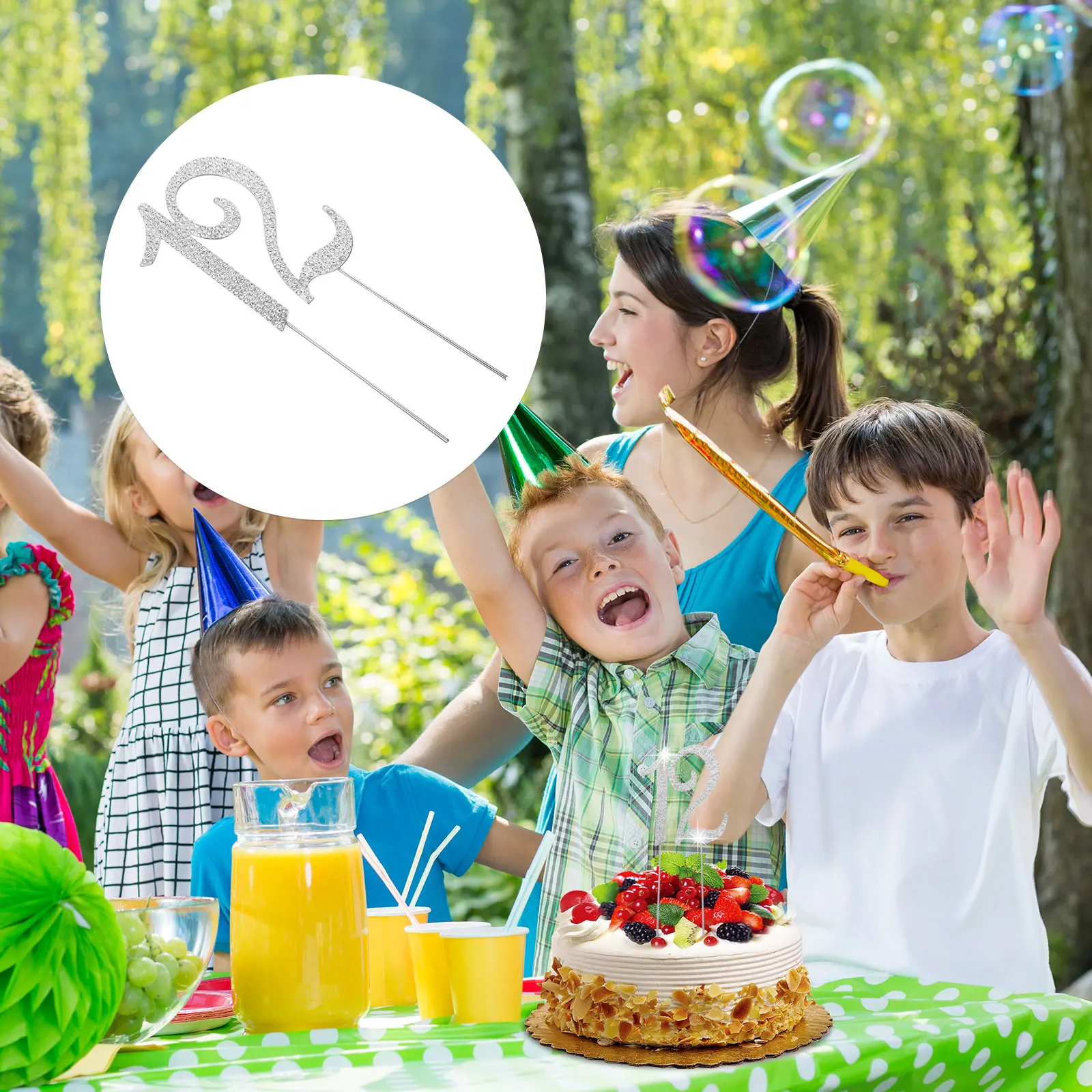 

12 Digital Cake Insert Birthday Decoration Alloy Rhinestone Topper for 12th Party Cakes Fruits Desserts Charm Size Glitter Extra