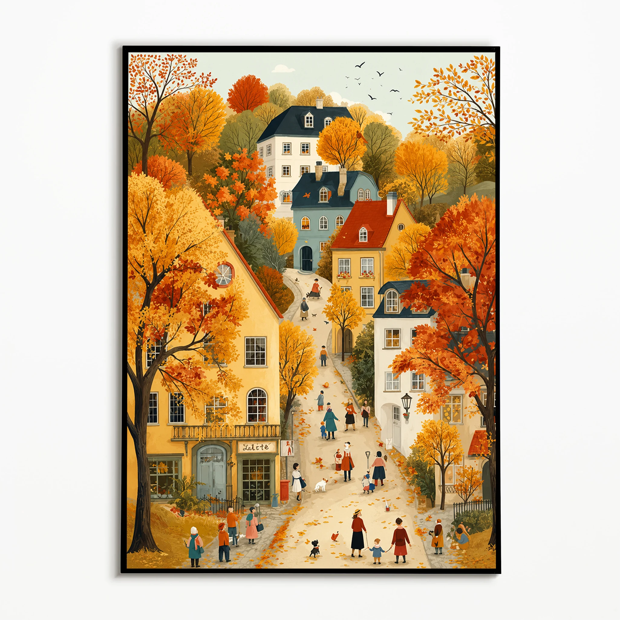 1PC  Autumn Harvest Mountain Path Poster European Town Maple Leaf Autumn Scenery Wall Art Thanksgiving Frameless Canvas Printing