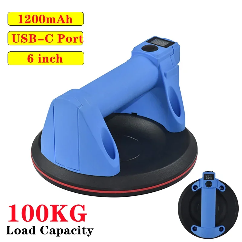 

6inch 100KG Load Intelligent LED Digital Display Electric Vacuum Suction Cup Heavy Duty Granite Tile Glass Lifter Tool 1200mAh