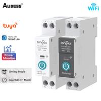 Aubess Tuya WiFi Smart Circuit Breaker With Metering 1P 63A DIN Rail Smart Home Wireless Remote Control Switch via TONGOU APP