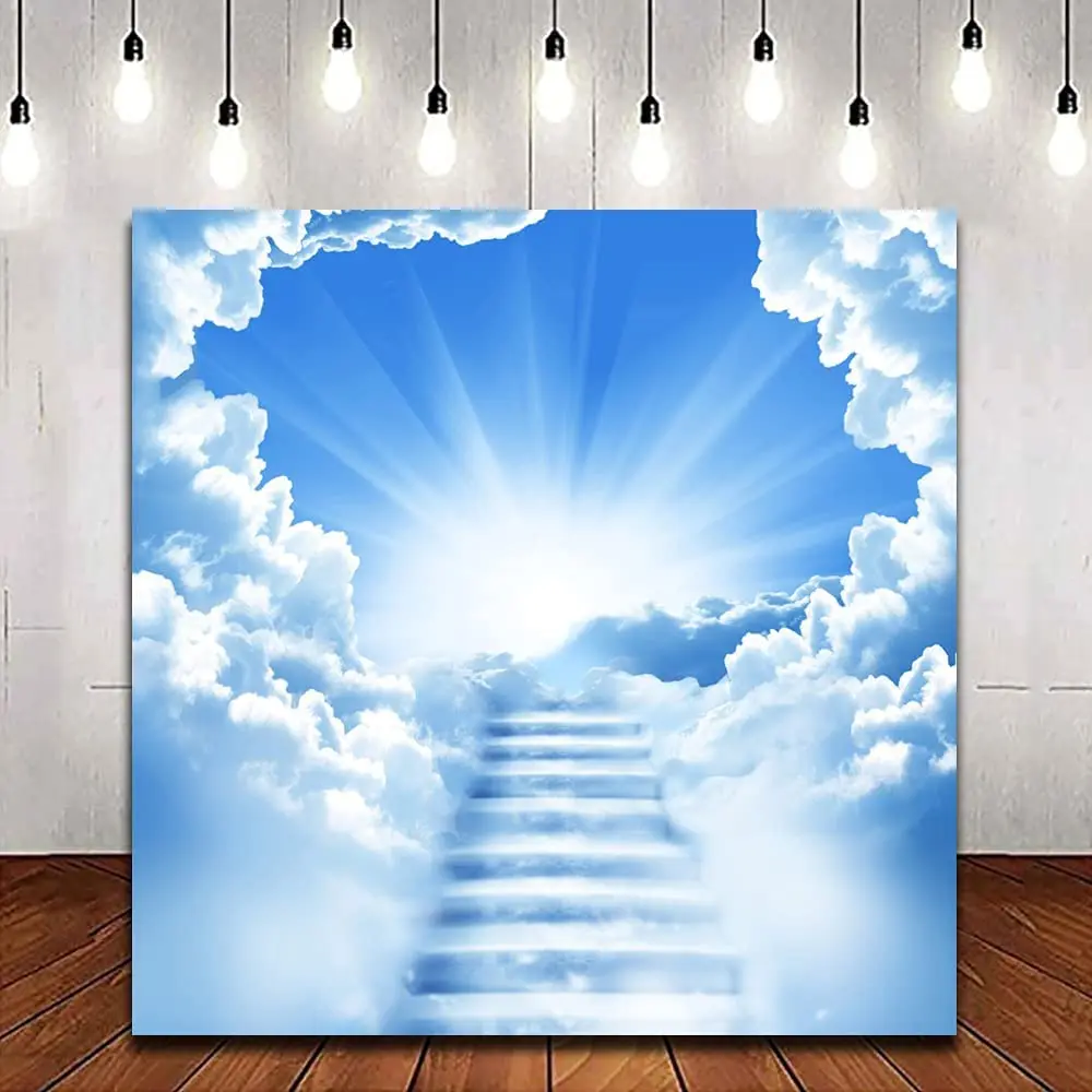 Photography Backdrop Golden Heaven Sent Theme Decor Banner Kingdom Of God Stairs To Paradise Sunlight Cloud Church Background