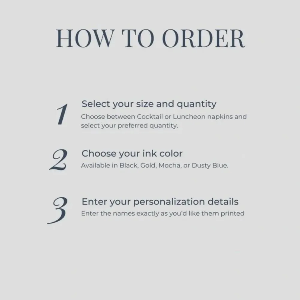 مناديل مخصصة مونوغرام مناديل الزفاف مع أسماء الزوجين مناديل كوكتيل أنيقة لاستقبال عشاء أو ديكور دش الزفاف #5