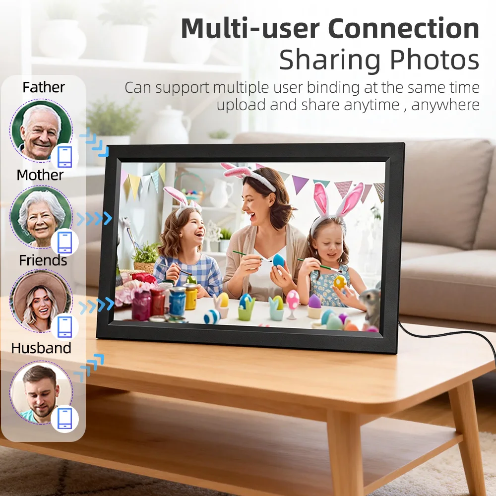 

15,6-дюймовая цифровая фоторамка с Wi-Fi, 32 ГБ, настольная, с сенсорным экраном 1920x1080 IPS высокой четкости, приложение Frameo, умный электронный фотоальбом
