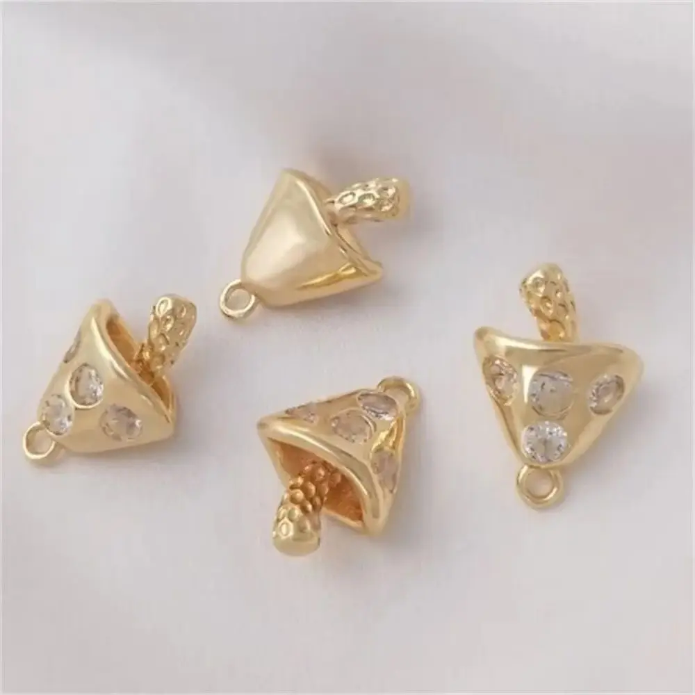 

14K Genuine Gold Inlaid Zircon Mushroom Pendant, Fashionable Pendant, Handmade DIY Bracelet, Necklace Charms Pendant K357