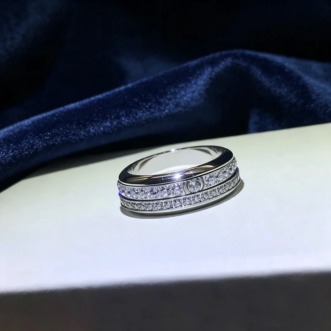 Fine Jewelry Double Row Diamond Rotating Ring  Love Ring for Men and Women,Sweet Wedding Jewelry Anniversary Gift - view 3