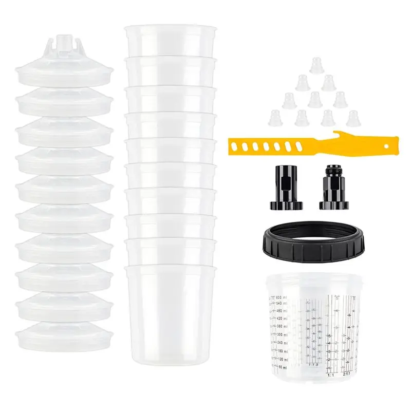 CMHI-Airbrush Tank H/O Quick Cup 20.3Oz/600ML Spray Gun Paint Mixing Cup With 3/8 Cup Adapter Disposable 10PCS
