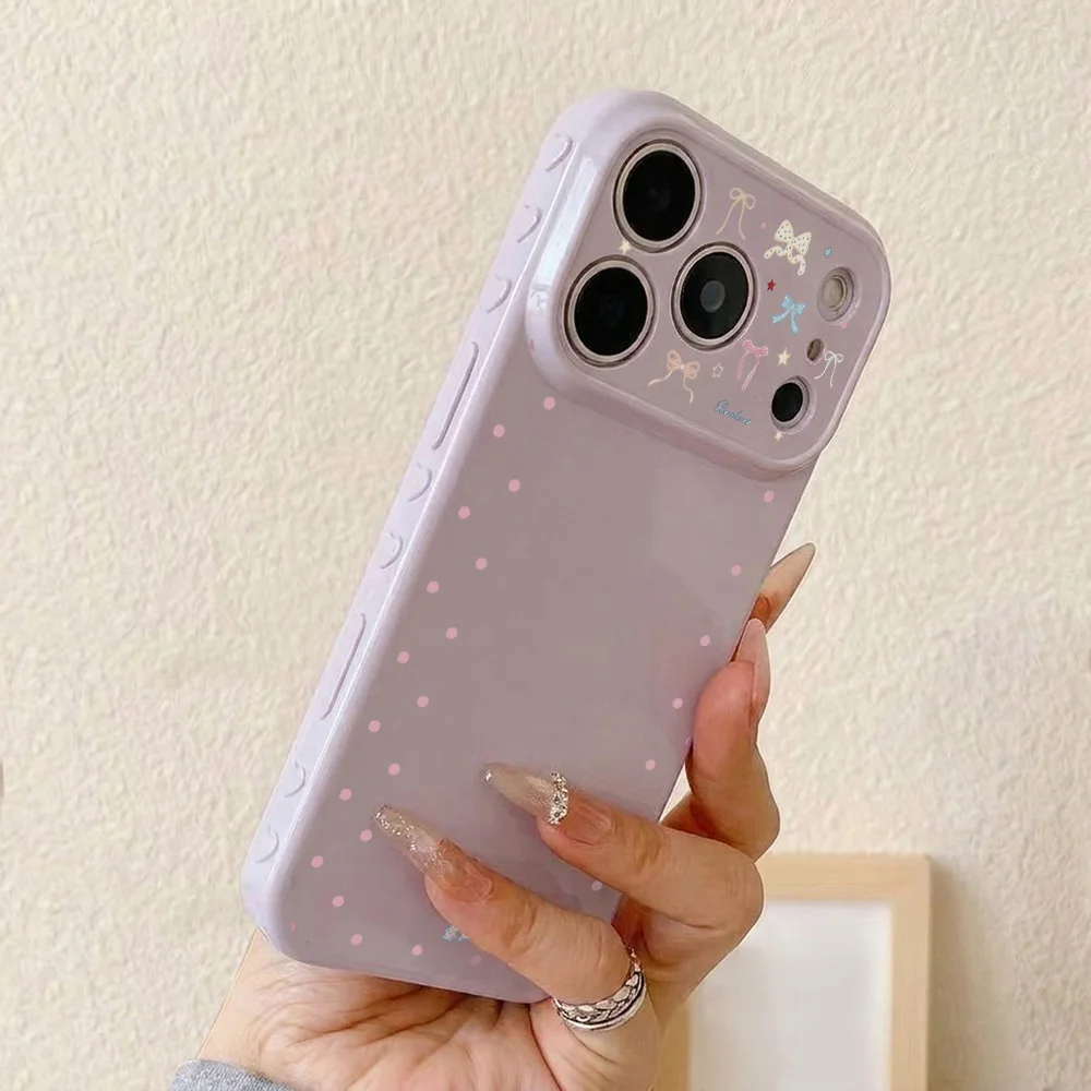 Phone Case for Apple iPhone 17 16 15 14 13 12 ProMax 17 16 15 14 13 12 11 Cases Gentle light purple base with side fun pink dots