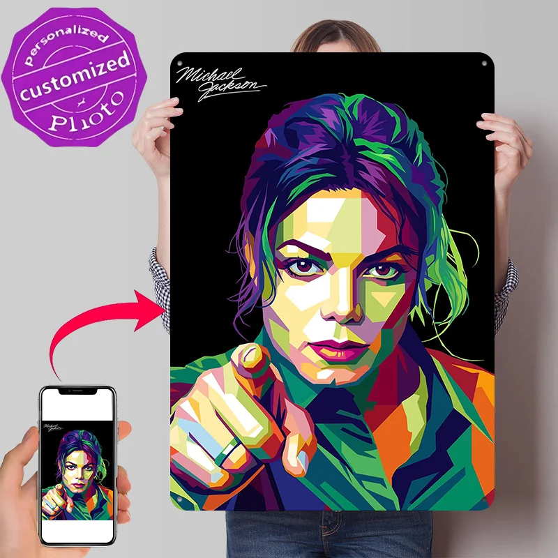 Michael Jackson Pop Art Portrait Personalized 3D Textured Metal Poster Wall Art Tinplate Sign for Living Room Decoration Man