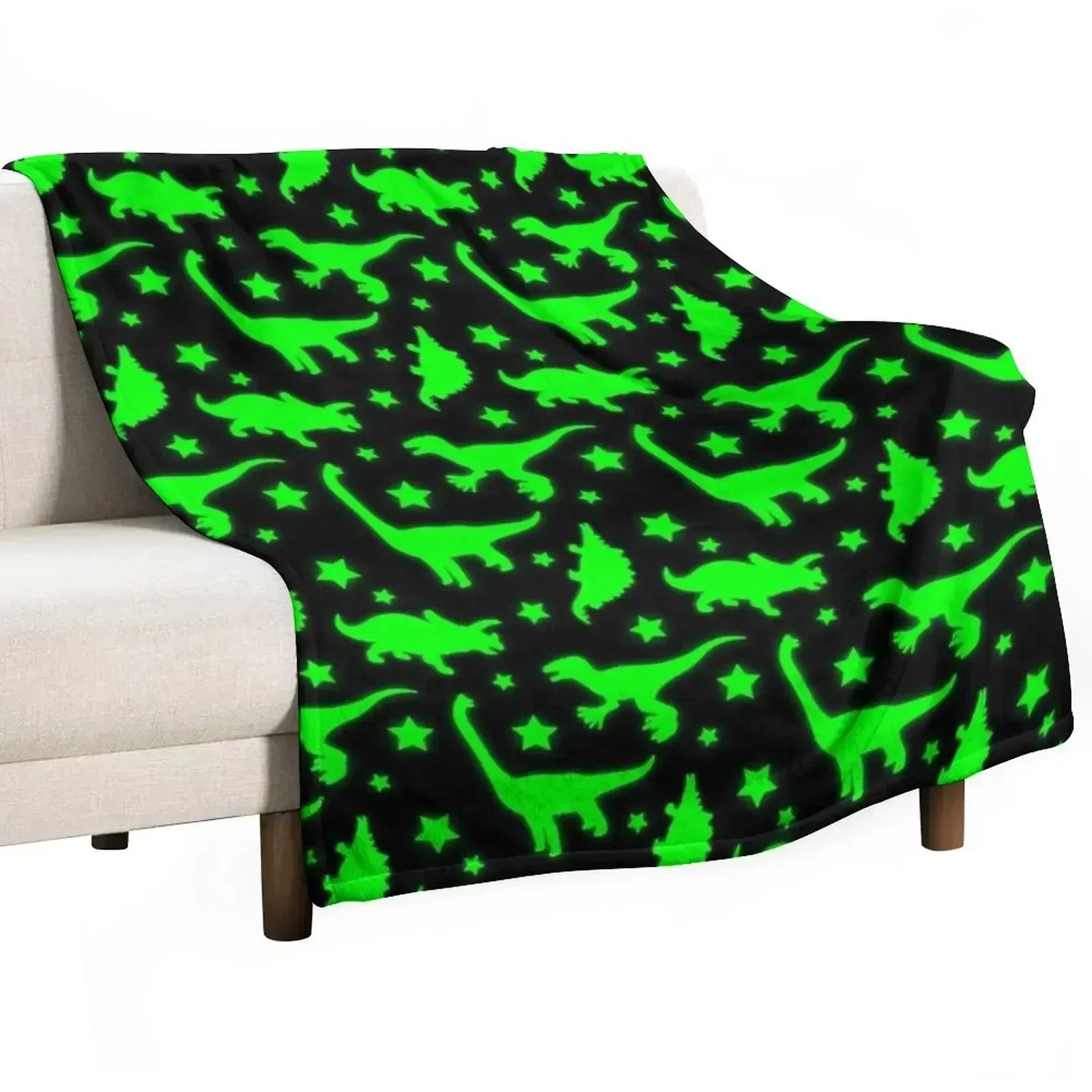 Glowing Dinosaurs (Does not glow in the dark) Throw Blanket Plush Cute Plaid Blankets