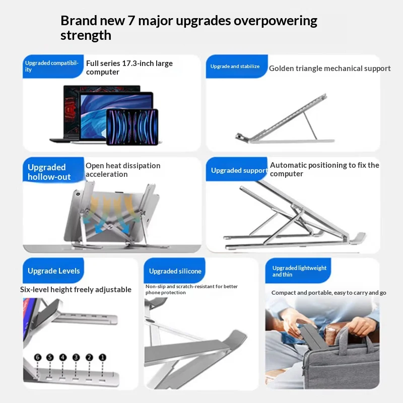 Lenovo ERAZER X1S Foldable Laptop Stand 7-Level Adjustable Aluminum Alloy Cooling Riser Anti-Slip Portable Notebook Holder