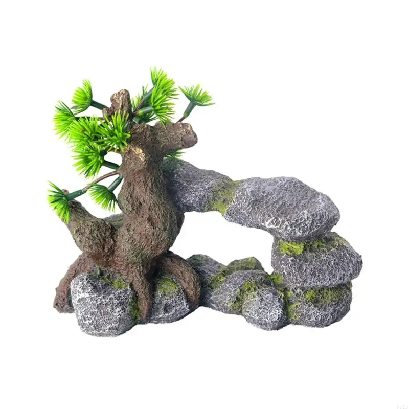 

K92A Fishtanks Decoration Tree Stone Cave Figurine for Potted Plant and Terrariums