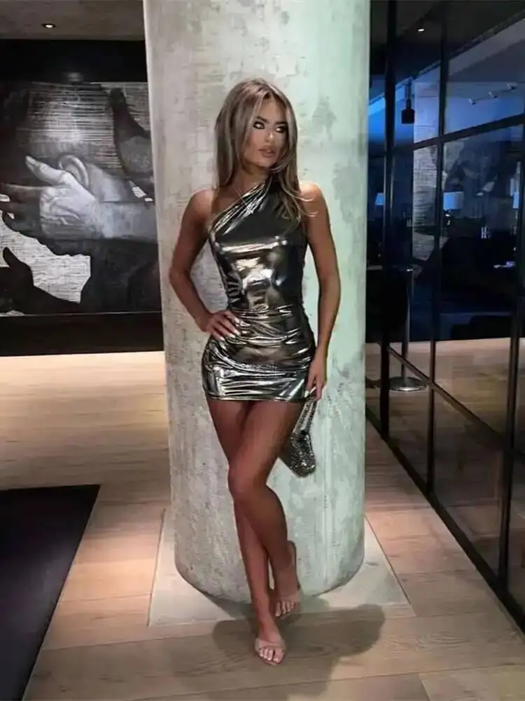 Solid Irregular Skinny Mini Dress Female Party Nightclub Buttocks Short Gown Vestido Sexy One Shoulder Bodycon Dresses Women P4S