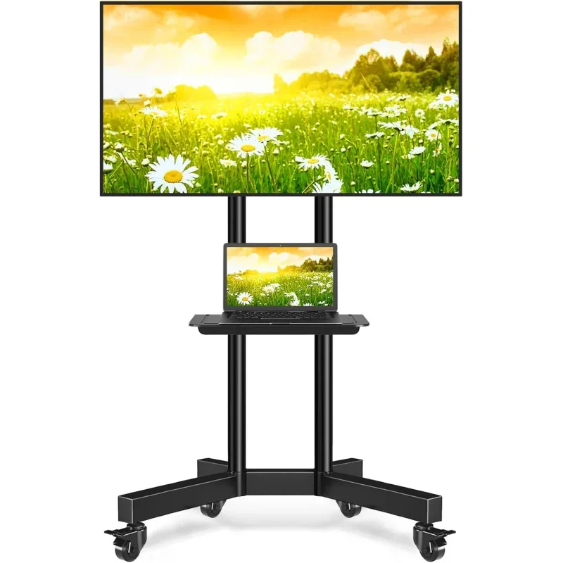 Mobile TV Stand with Upgraded Wheels 32-83 Inch TVs up to 110 lbs, Height Adjustable Rolling TV Stand with Laptop Shelf, Mob