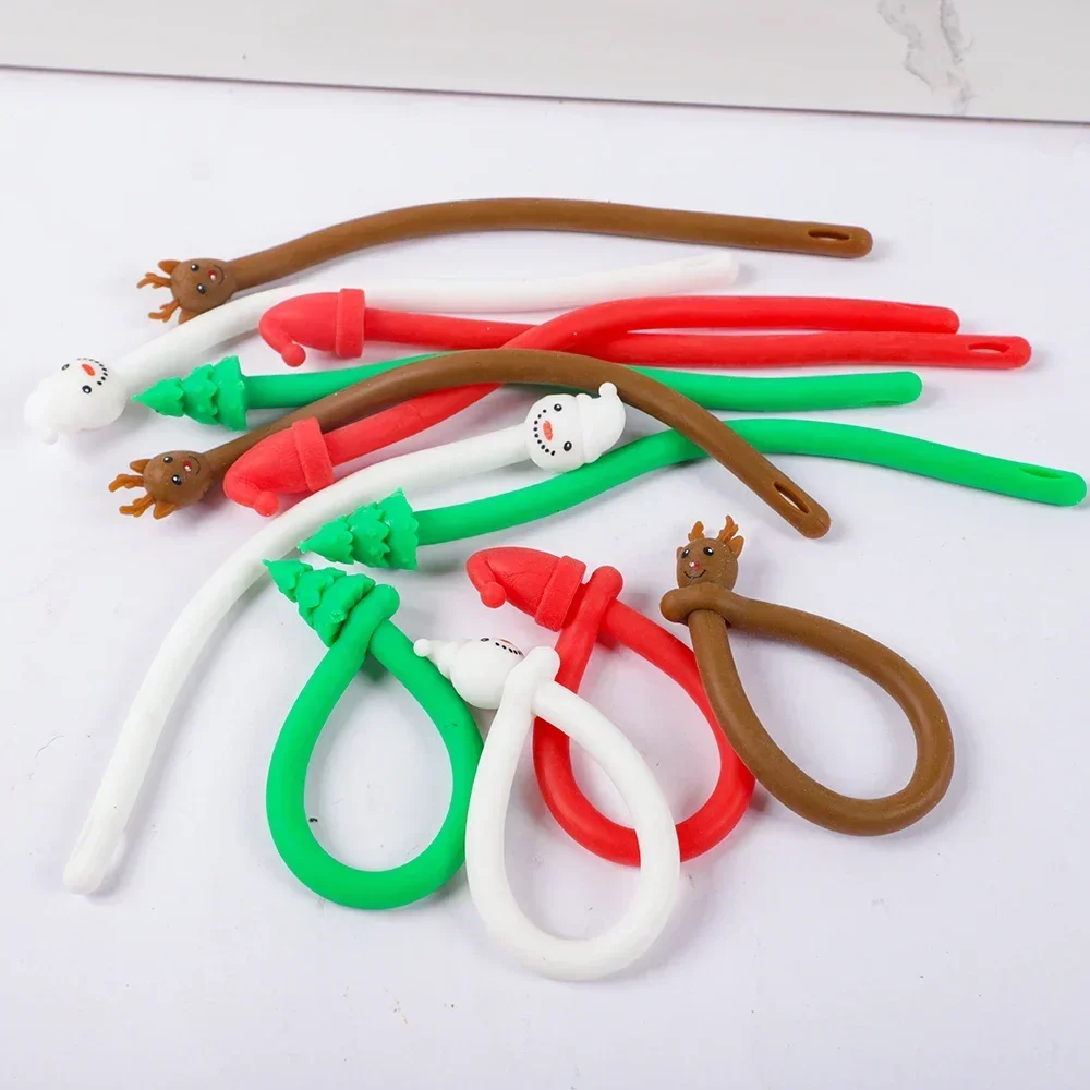 8Pcs Santa Claus Snowman Reindeer TPR Rope Anti Stress Bracelet Fidget Toy for Christmas Party Favors Birthday Pinata Goodie Bag