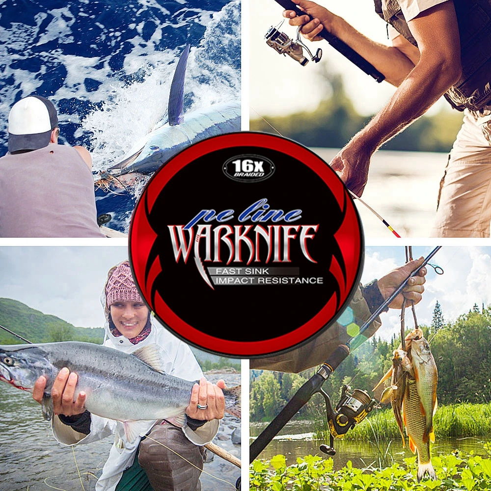 Warknife 16 Strands 100M - 2000M Hollow Core PE Extreme Braided Fishing Line 20LBs-500LBs Japan Multifilament Assist Line Blue