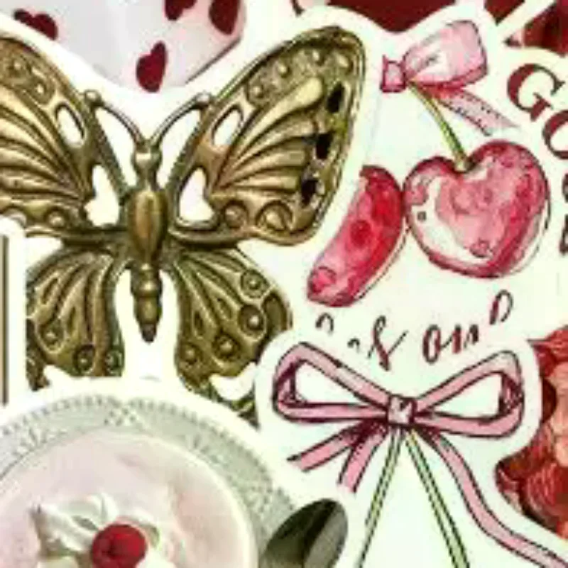 50PCS Y2K Aesthetic Cherry Stickers Laptop Guitar Suitcase Journal Phone Case Diary Notebook Doodle Decals Decor Gift