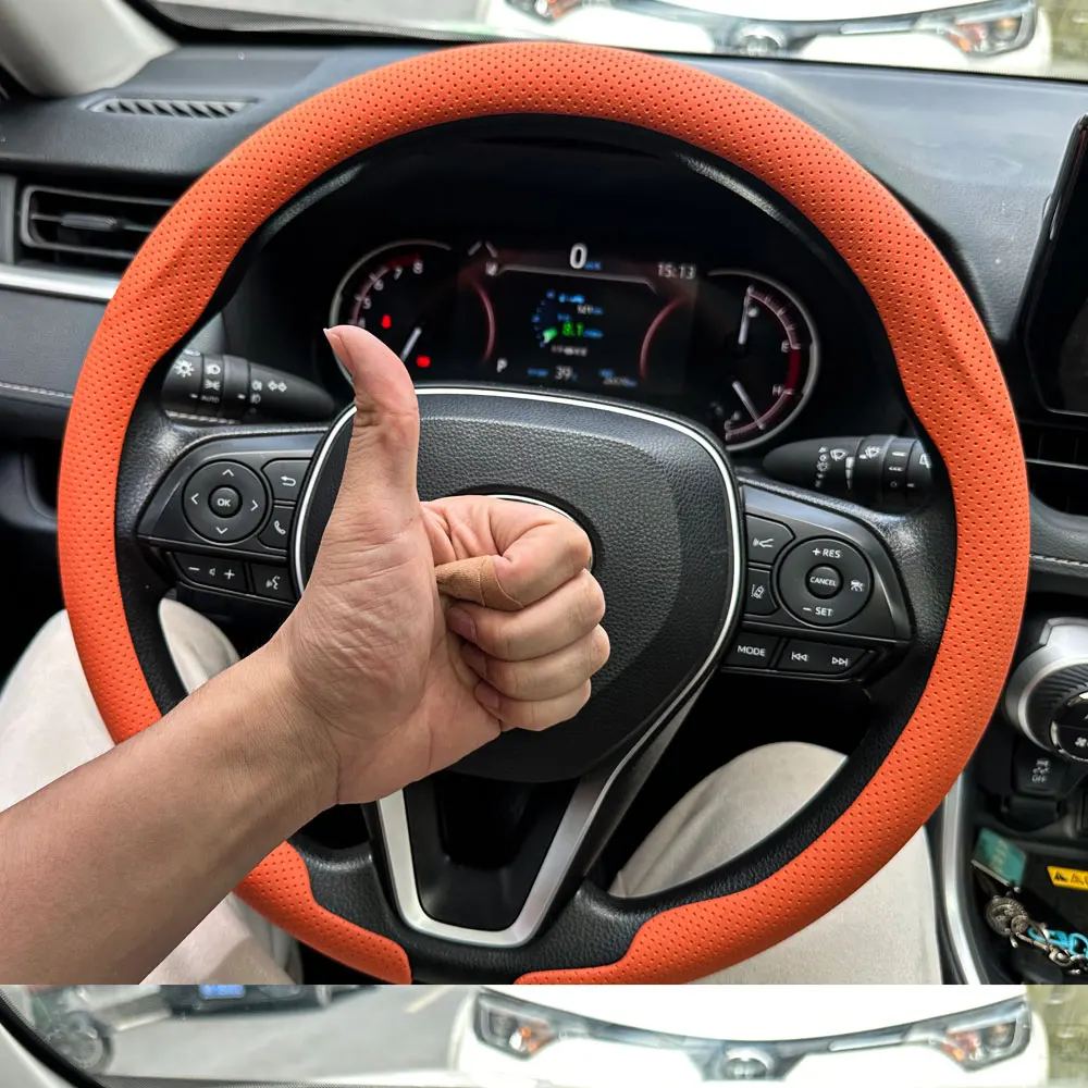 

Steering Size 36-38cm Universal Non-slip Round Breathable leather Car Steering Wheel Cover Protector Suitable Auto Accessories