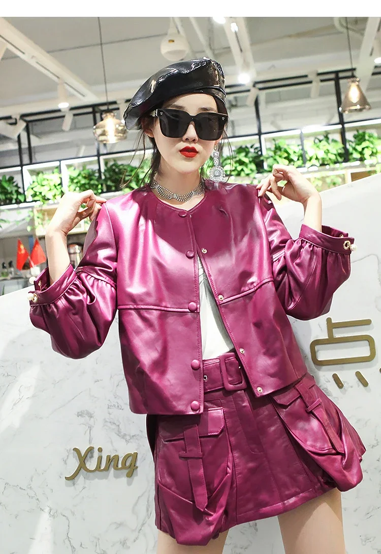 Tajiyane nouveau hiver automne veste en cuir véritable femmes véritable manteau en peau de mouton lanterne manches hauts Chaqueta Cuero Mujer SGG1138