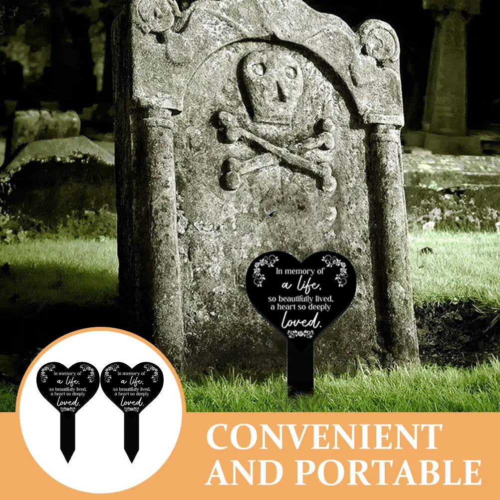 2Pcs Cemetery Heart Stake Acrylic Memorial Grave Decoration Outdoor Garden Stake Yard Decor Outdoors Decorations for Cemetery