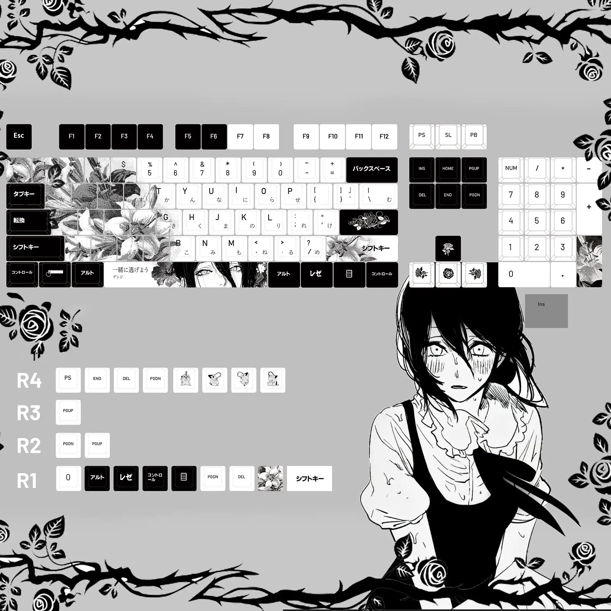 124 keys Reze Keycaps Chainsaw Man Cherry Profile Cute Anime Keycap DYE-SUB PBT Keycap for MX Mechanical Keyboard 60/61/68/108