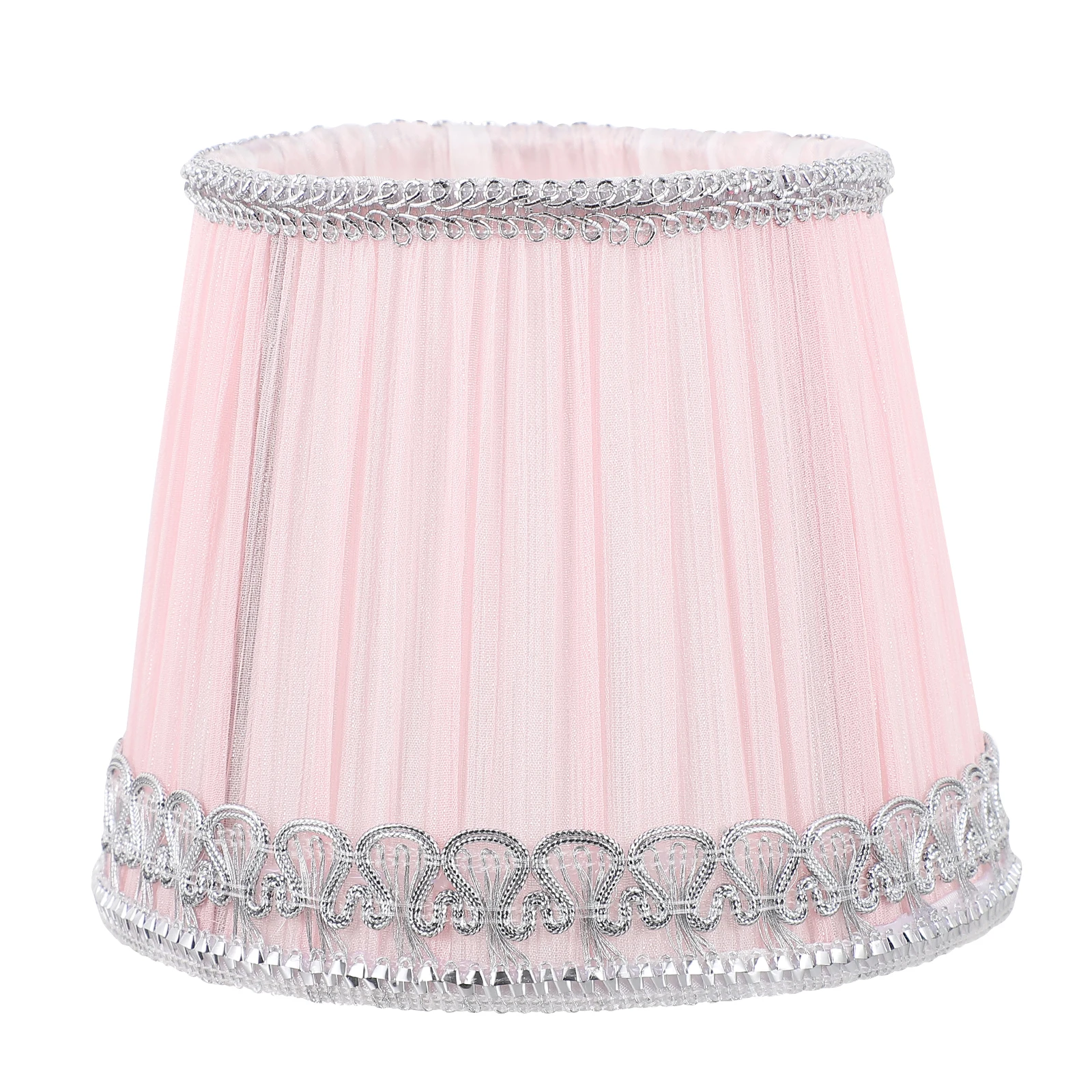 

Pink Silver Edge Fabric Lampshade 0235 Pleated Light Cover Bedroom Living Room Easy Install Remove Indoor Lampshade Lighting