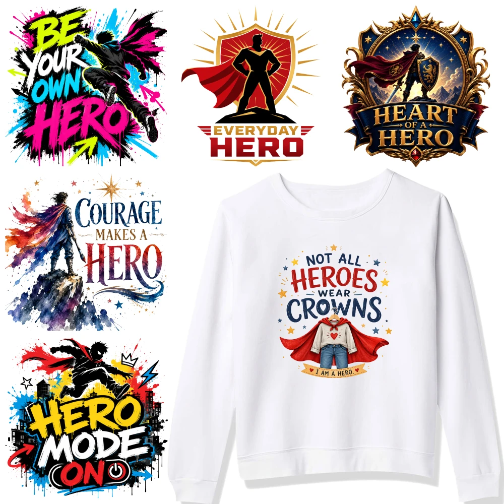6 Pcs Hero Theme Iron on Transfers for Clothing T-Shirt Jeans Applications Washable heat transfer stickers Easy to heat press