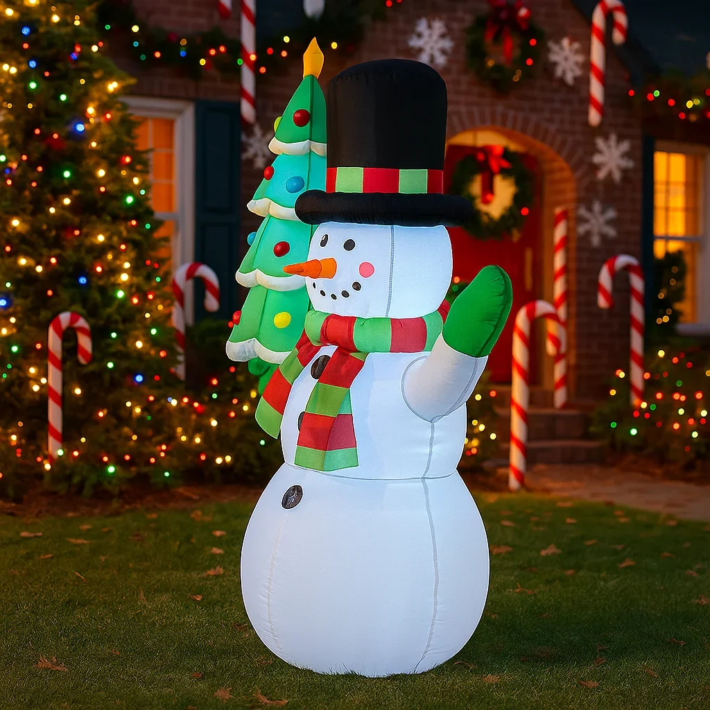 9.  8 stóp Świąteczne Dekoracje Nadmuchiwany Bałwan i Choinka Zabawki Ozdoby do Domu i Ogrodu z Dekoracją LED Artykuły Świąteczne na Zewnątrz