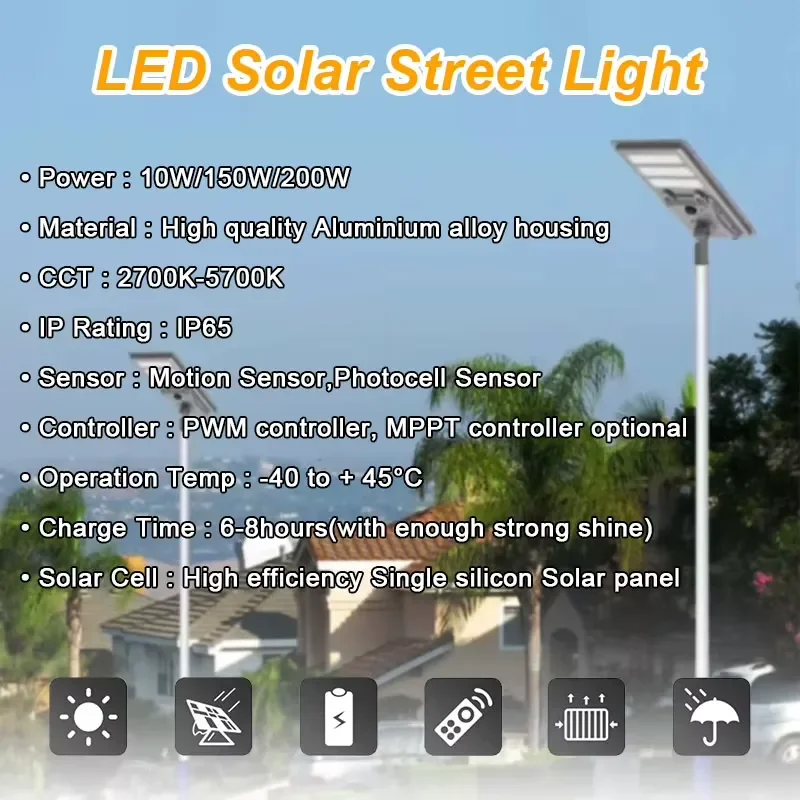 US STOCK 150W LED Solar Outdoor Waterproof Super Bright Wide Angle Light Solar Street Light