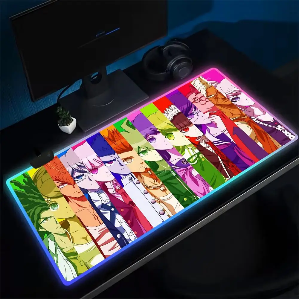 Alfombrilla de ratón D-Danganronpa para Gamer, alfombrilla de ratón para juegos de Anime, alfombrillas de mesa LED, alfombrilla de ratón XXL de goma retroiluminada, alfombrillas de escritorio RGB