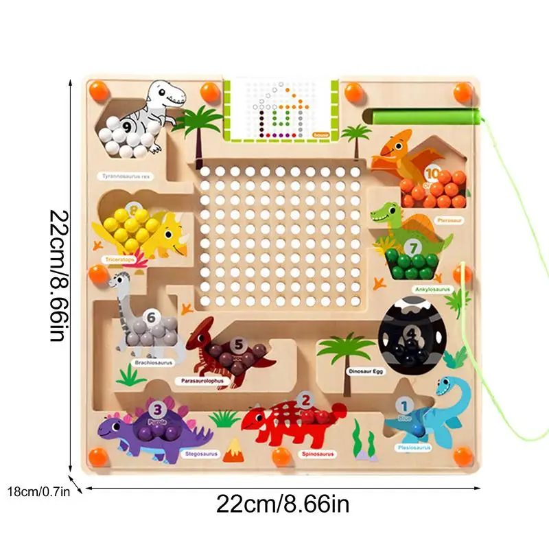 Magnetic Maze Dinosaur Puzzle Color Sorting Counting Toy Wooden Magnet Puzzles Board Early Education Sensory Toys Gifts