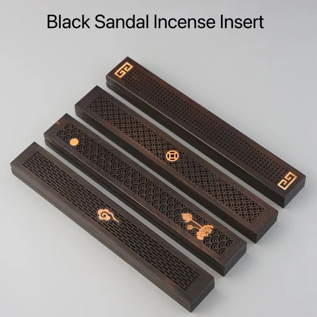 

Classical Black Sandal Lying Incense Box Wood Line Incense Holder Vintage Home Office Temple Incense Insert Fragrance Base Zen