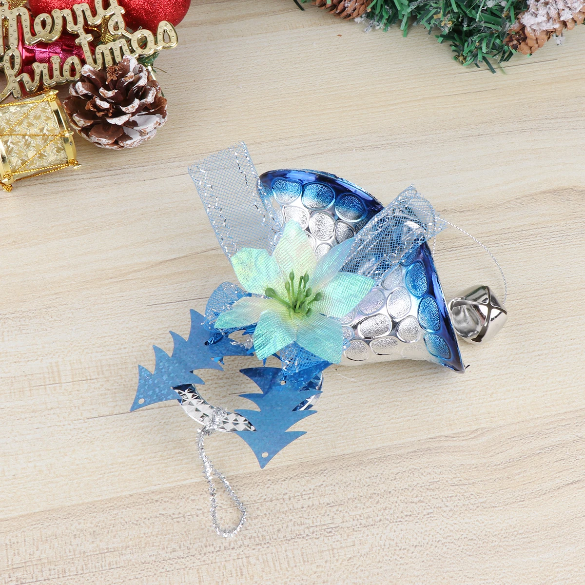 

2pcs Christmas Wind Bell Premium Metal Door Hanging Pendant Ornaments Wall Home Party Decor Blue Silver Gift Idea Small