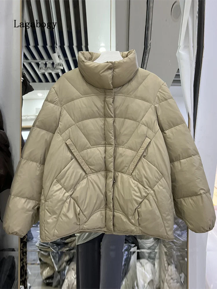 

Autumn Women's White Duck Down Coats 2023 Solid Color Stand Collar Lightweight Parkas Female Short Windbreaker Jacket