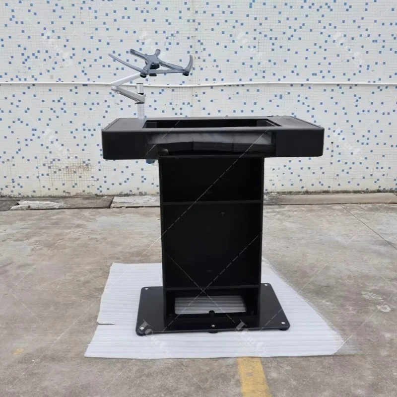 Improved black podium booth portable control tower stand with flight case and laptop
