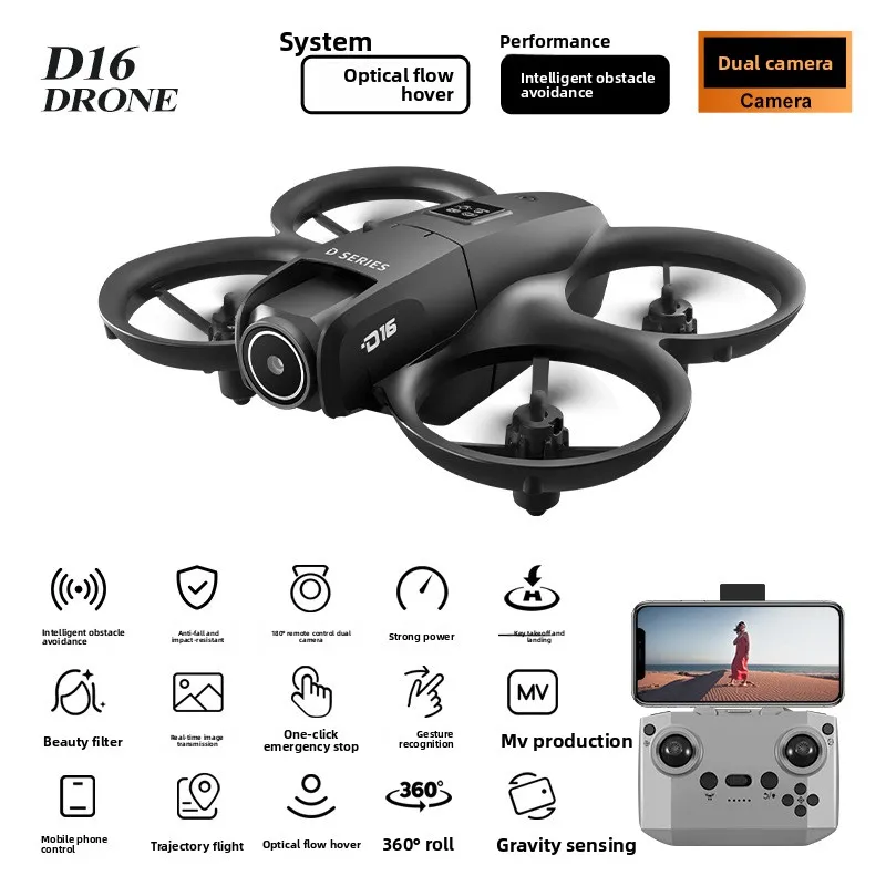 D16 Mini Drone with Optical Flow Obstacle Avoidance, 180° ESC & Dual Camera, RC Quadcopter for Aerial PhotographyForpokemon