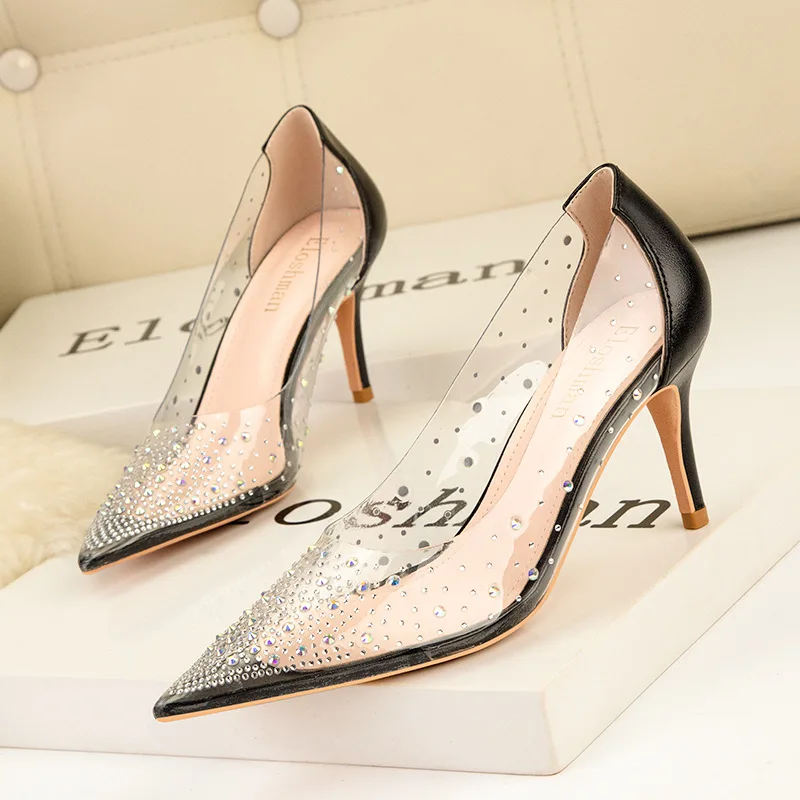 

Women Shoes Rhinestones Women Pumps Transparent High Heels Shoes Sexy Party Shoes Stiletto Heels Plus Size 41 Women Heels New